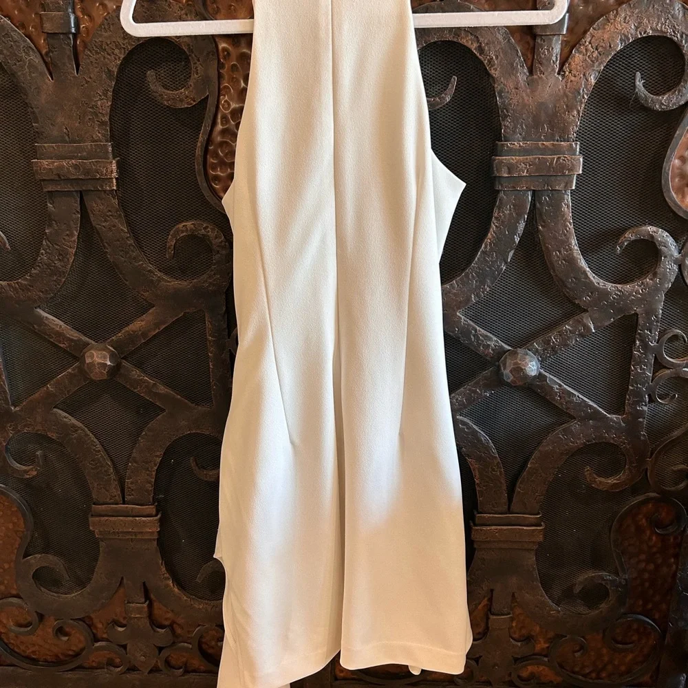 Badgley Mischka Daphne Stretch Crepe Halter Neck Asymmetrical Hem Dress - Picture 4 of 6